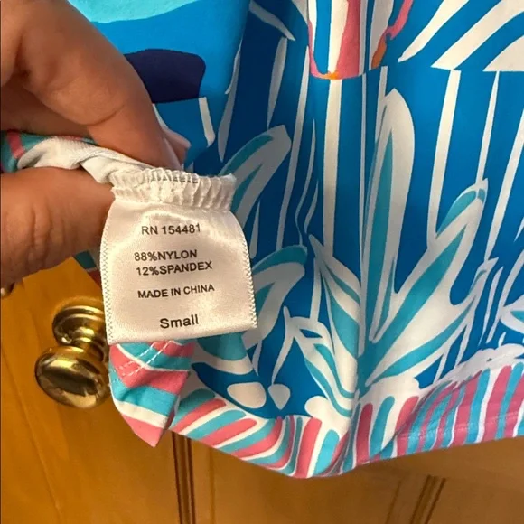 Pink and Blue Resort Sheath Dress with 3/4 Sleeves - Picture 4 of 5